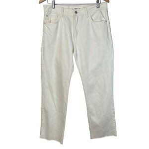 MANGO Denim White Jeans Size 6 Frayed Hem Relaxed Casual